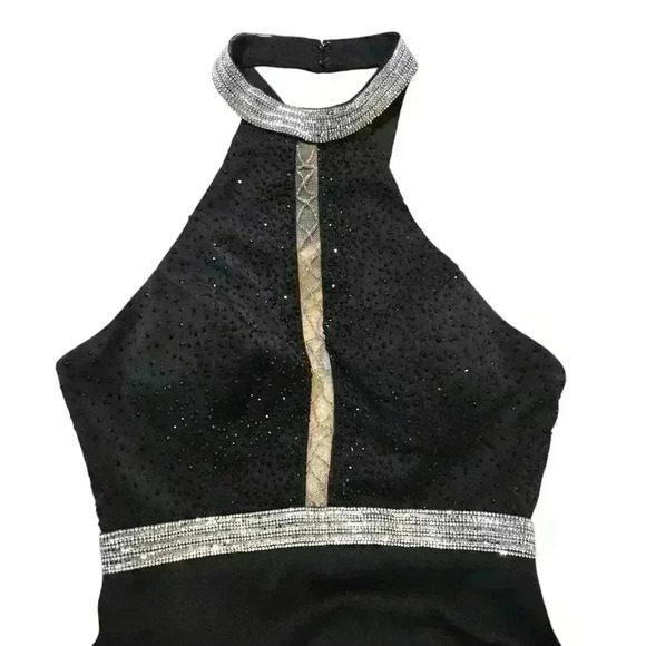 Rhinestone Halter Neck Open Back Mesh Center Gown with Train Size 2 - Picture 4 of 7